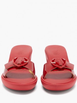 ANCIENT GREEK SANDALS X HVN Clio red heart-buckle leather sandals ~ block heel mules with hearts