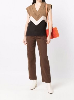 Rejina Pyo V-neck panelled sleeveless jumper | womens neutral colour block jumpers | women’s cap sleeve tank style sweater