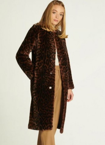 L.K. BENNETT SABLE LEOPARD PRINT SHEARLING COAT / womens luxe animal print winter coats / women’s glamorous outerwear - flipped