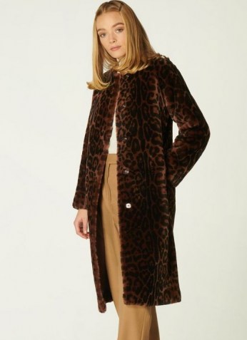 L.K. BENNETT SABLE LEOPARD PRINT SHEARLING COAT / womens luxe animal print winter coats / women’s glamorous outerwear