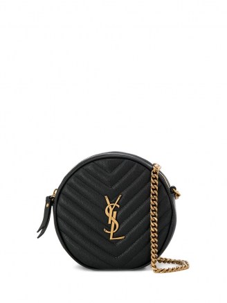 Nina Dobrev round black crossbody bag, Saint Laurent Vinyle quilted bag, out in Los Angeles, 25 September 2021 | celebrity cross body bags | star style accessories