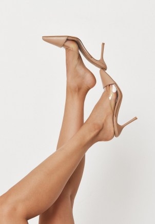 MISSGUIDED sand perspex panel pointed toe slip on mules – semi sheer point toe stiletto heel mule - flipped