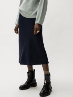 Jigsaw Satin Bias Midi Slip Skirt in Navy | dark blue fluid fabric skirts - flipped