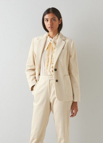 L.K. Bennett SAVANNAH CREAM COTTON CORD JACKET – neutral corduroy jackets – womens 70s inspired fashion