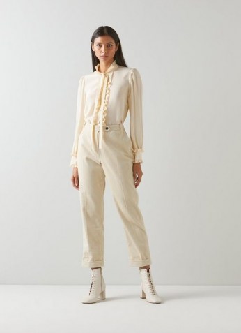 L.K. Bennett SAVANNAH CREAM COTTON CORD TROUSERS – womens cuffed hem corduroy pants – women’s 70s style fashion