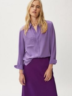 JIGSAW Silk Long Sleeve Shirt in Purple ~ womens luxe style shirts - flipped