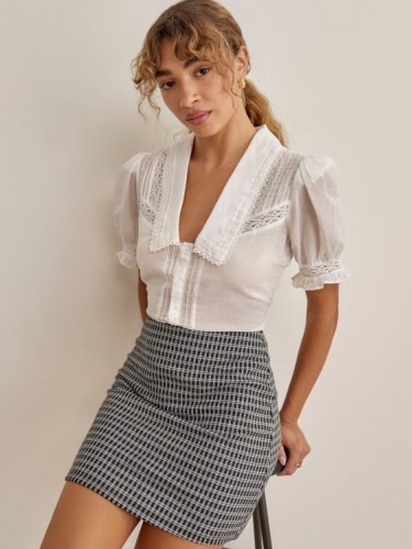 REFORMATION Suzie Skirt in Black Check / checked mini skirts - flipped