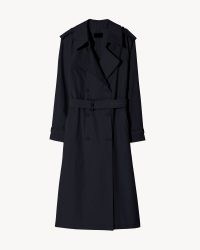 NILI LOTAN TANNER TRENCH COAT DARK NAVY / womens classic dark blue belted coats / women’s stylish Autumn outerwear