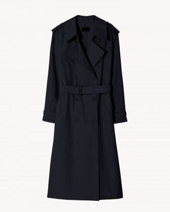 NILI LOTAN TANNER TRENCH COAT DARK NAVY / womens classic dark blue belted coats / women’s stylish Autumn outerwear