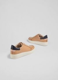 L.K. BENNETT TEAGAN CAMEL AND NAVY LEATHER TRAINERS / womens light brown sneakers / women’s casual sports inspired footwear