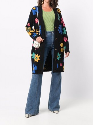 The Elder Statesman flower jacquard-knit cardigan | black floral patterned longline cardigans | womens cashmere knitwear