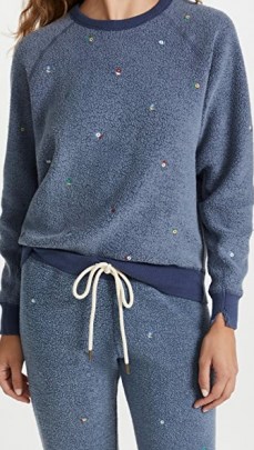 THE GREAT. The Sherpa College Sweatshirt Vintage Navy / blue fluffy textured sweatshirts