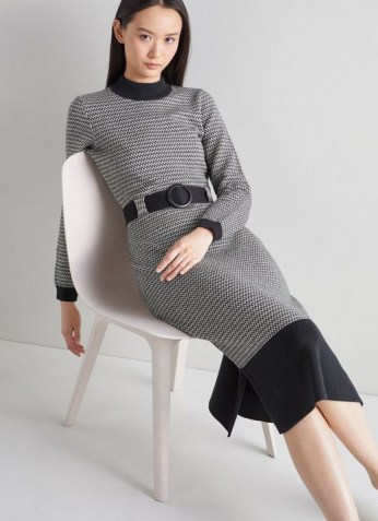 L.K. Bennett TURNER BLACK AND WHITE COTTON-MERINO ZIGZAG KNIT DRESS | chic knitted dresses - flipped