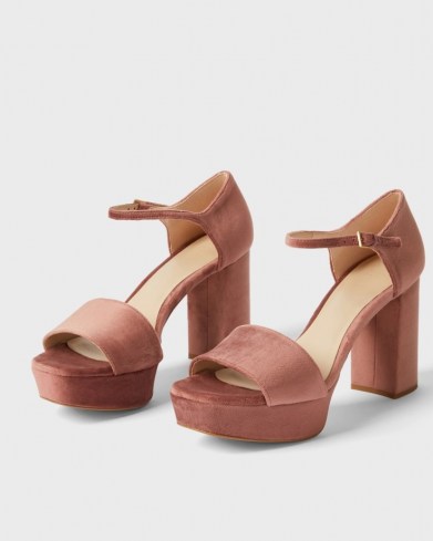 TED BAKER AURITAA Velvet Heeled Platform Sandal in Pink / luxe style retro platforms / womens vintage inspired platforms - flipped