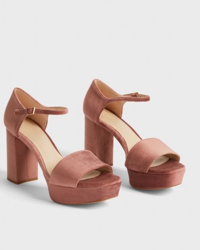 TED BAKER AURITAA Velvet Heeled Platform Sandal in Pink / luxe style retro platforms / womens vintage inspired platforms