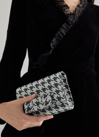 L.K. BENNETT VICKY BLACK WHITE CLUTCH / small check print occasion bags - flipped