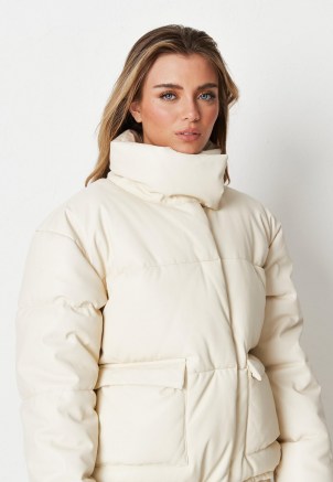 MISSGUIDED white faux leather puffer jacket – high neck padded jackets