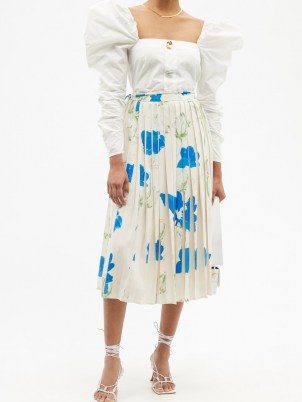 REJINA PYO Irma pleated floral-print recycled-fibre skirt – bold flower printed skirts - flipped