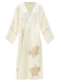VITA KIN Kyoto butterfly-embroidered linen wrap dress – kimono style dresses – butterflies on fashion