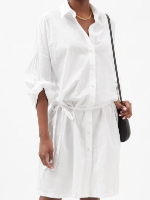 ANN DEMEULEMEESTER Lia white tie-belt cotton-poplin shirt dress ~ chic knotted sleeve dresses - flipped