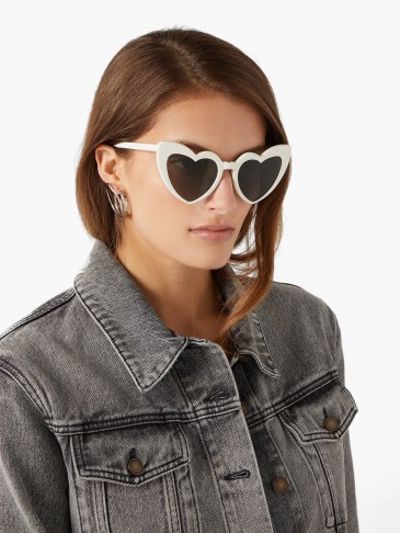 SAINT LAURENT Loulou white heart-shaped acetate sunglasses ~ womens cool retro shades ~ hearts ~ women’s designer summer eyewear - flipped