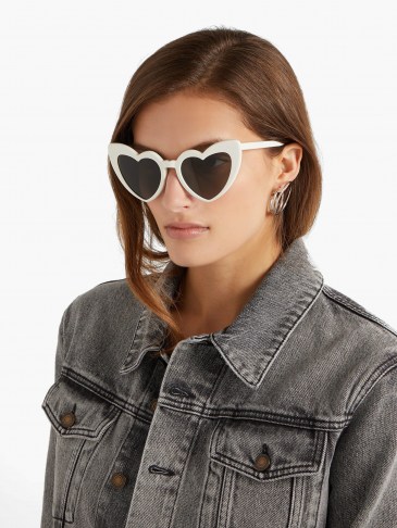SAINT LAURENT Loulou white heart-shaped acetate sunglasses ~ womens cool retro shades ~ hearts ~ women’s designer summer eyewear