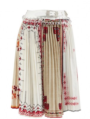 CHOPOVA LOWENA Panelled belted cotton midi skirt | embroidered pleated skirts - flipped