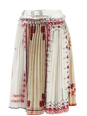 CHOPOVA LOWENA Panelled belted cotton midi skirt | embroidered pleated skirts