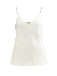 JIL SANDER V-neck white velvet camisole – luxe cami top – luxury strappy tops – designer camisoles