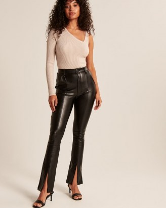 Abercrombie & Fitch Vegan Leather Split-Hem Pants – womens black slit hem trousers