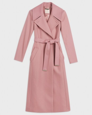 TED BAKER RROSIEY Wool coat with oversized collar ~ pink wrap coats with self tie waist belt ~ womens luxe autumn amd winter outerwear