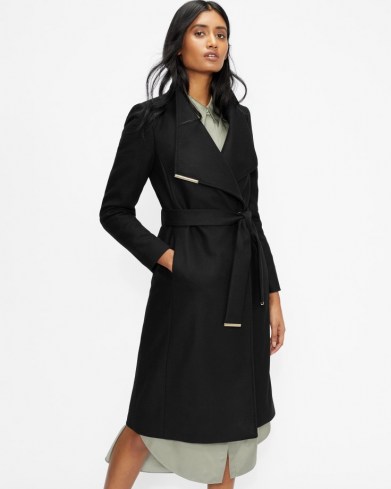 TED BAKER ROSE Wool wrap coat in Black ~ womens longline tie waist coats