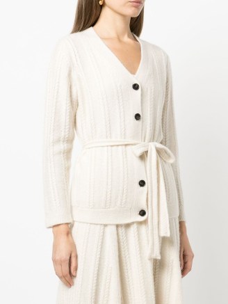 Adam Lippes cable knit brushed cashmere cardigan in ivory | front button tie waist cardigans | womens designer knitwear