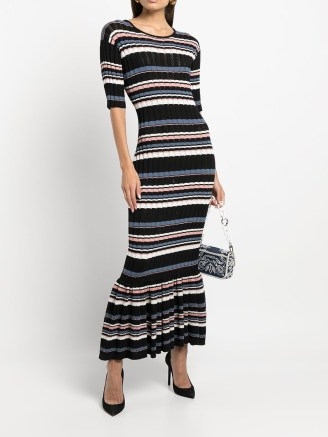 Adam Lippes Mermaid ruffle-hem striped knitted dress | chic striped flared hem dresses | womens designer knitwear fashion