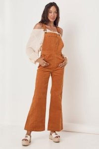SPELL DESIGNS AGE OF AQUARIUS CORD OVERALLS Tan – brown corduroy cropped flared leg dungarees