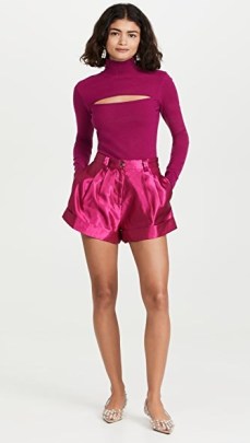 Aje Solitude Shorts in Carmine ~ womens luxe front pleated satin shorts