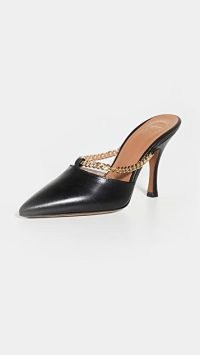 ATP Atelier Macerata Chain Pumps ~ chic black pointed toe embellished mules
