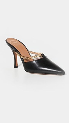 ATP Atelier Macerata Chain Pumps ~ chic black pointed toe embellished mules - flipped