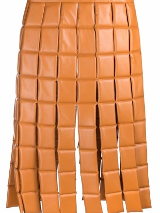 A.W.A.K.E. Mode square grid fringed skirt in ginger orange | retro padded skirts | vintage style fashion - flipped