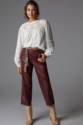 Pilcro The Breaker Cropped Faux Leather Trousers in Wine – luxe style crop leg trousers - flipped