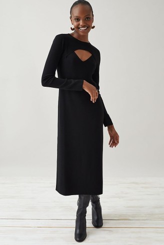 Dolan Knitted Cut-Out Midi Dress Black – front cut out LBD – chic long sleeve cutout dresses - flipped