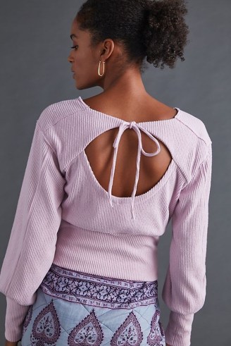 ANTHROPOLOGIE Puff-Sleeved Open-Back Top ~ lavender cut out tie back tops