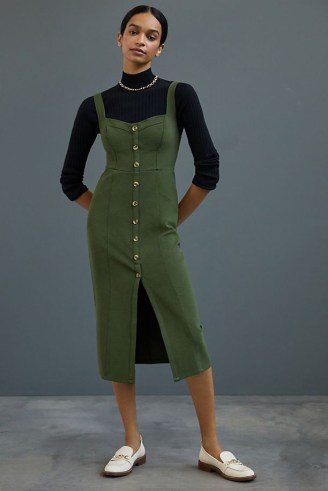 Maeve Knit Midi Dress in Moss ~ green sleeveless sweetheart neckline dresses