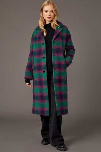 ANTHROPOLOGIE Check-Print Single-Breasted Coat in Pink ~ green & pink checked winter coats - flipped