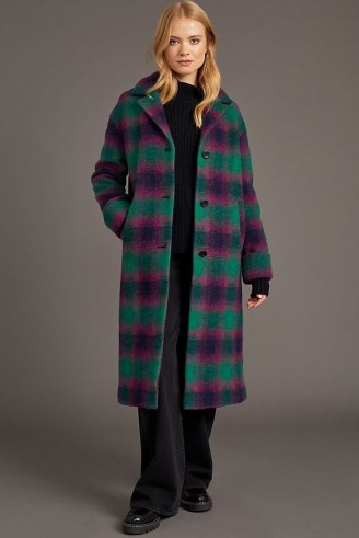ANTHROPOLOGIE Check-Print Single-Breasted Coat in Pink ~ green & pink checked winter coats