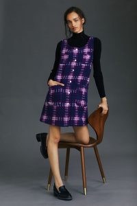 Carleen Plaid Mini Dress / textured sleeveless dresses / checked pinafore