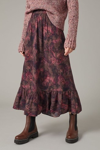 ANTHROPOLOGIE Paisley-Print Midi Skirt / feminine ruffle hem skirts - flipped