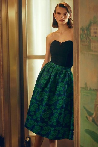 Sunday in Brooklyn Jacquard Midi Skirt Green Motif / luxe style floral skirts