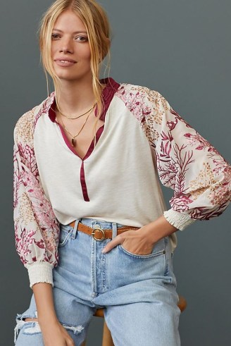 Tiny Floral Embroidered Top / feminine blouson style tops