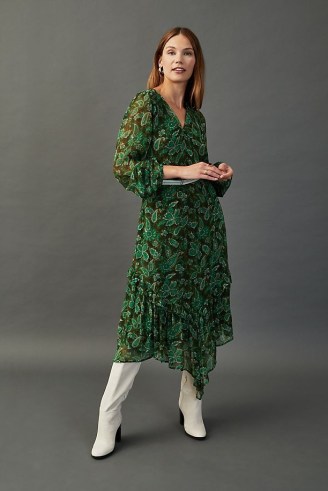 Moliin Annabel Midi Dress Green Motif / floral asymmetric hem dresses - flipped
